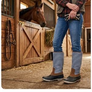 Marley Lilly Tall Duck Boots Back Lace Up Blue & White Stripe Women’s Size 10